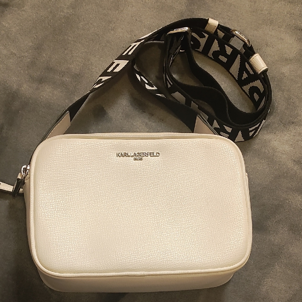 Karl Lagerfeld Ivory Crossbody with Black Strap